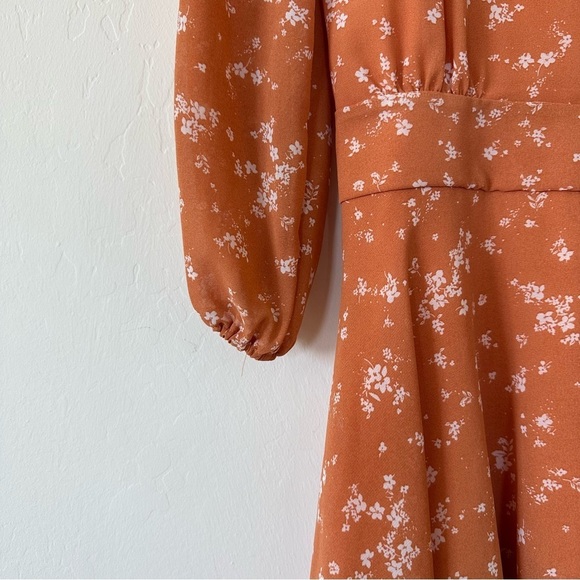 Ever After Orange Floral Long Sleeve Tiered Mini Dress Size Large - Picture 4 of 13